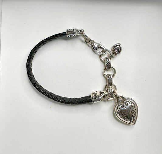 Y2K Brighton Kings Road Leather and Silver Heart Bracelet