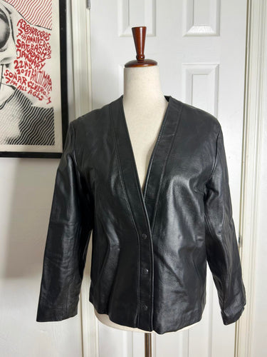 Los Angeles Apparel Leather Collarless Blazer L