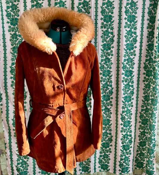 1970's Rust Suede Jacket with Shearling Hood 14