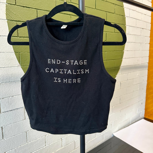 Fashion Brand Company 'End-Stage Capitalism Is Here' Rhinestone Tencel Top M