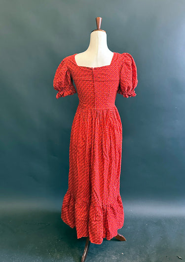 Vintage Puff-Sleeve Cotton Maxi Dress S